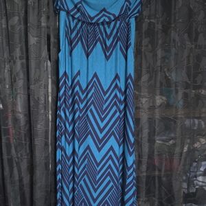Trixxi Blue and Black Chevron Maxi Dress